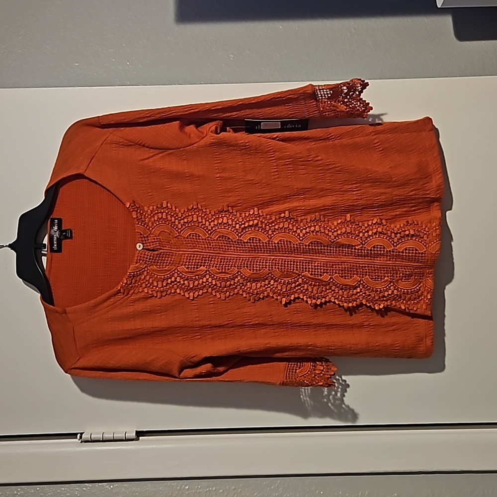 Orange 3/4 sleeved shirt with embroidery